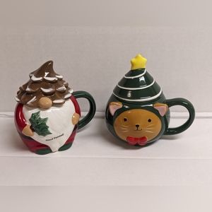 Kohl's St Nicholas Square Gnome & Cat mugs with lids set of 2